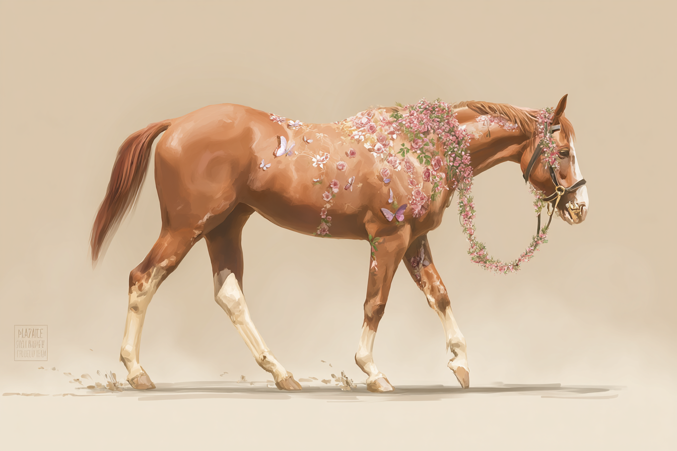 Blumenschmuck Horse Mit Butterflies Wunderschoen Digital Rendering | Digital Art | Kunstgattungen