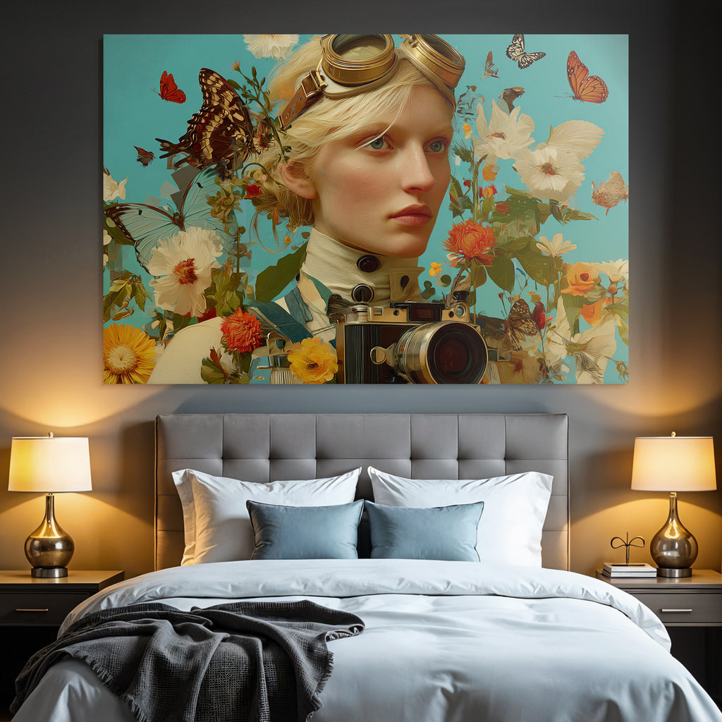 Blumige Fantasiewelt Steampunk Mit Kamera Und Butterflys