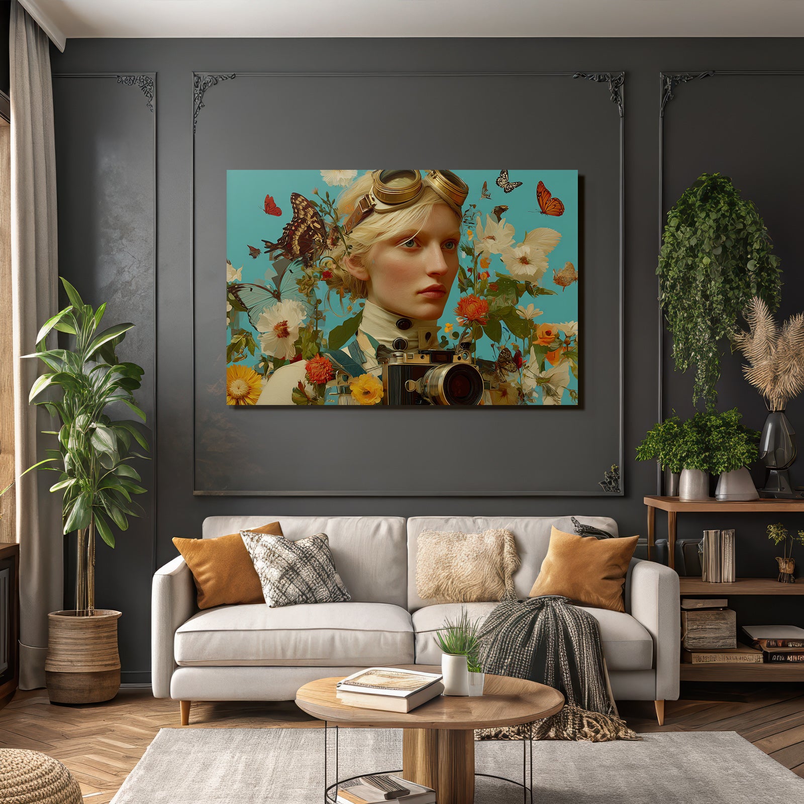Blumige Fantasiewelt Steampunk Mit Kamera Und Butterflys