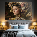 Femme Mit Blumenkranz Und Vintage Braillen In Einem Wunderschoenen Hintergrund