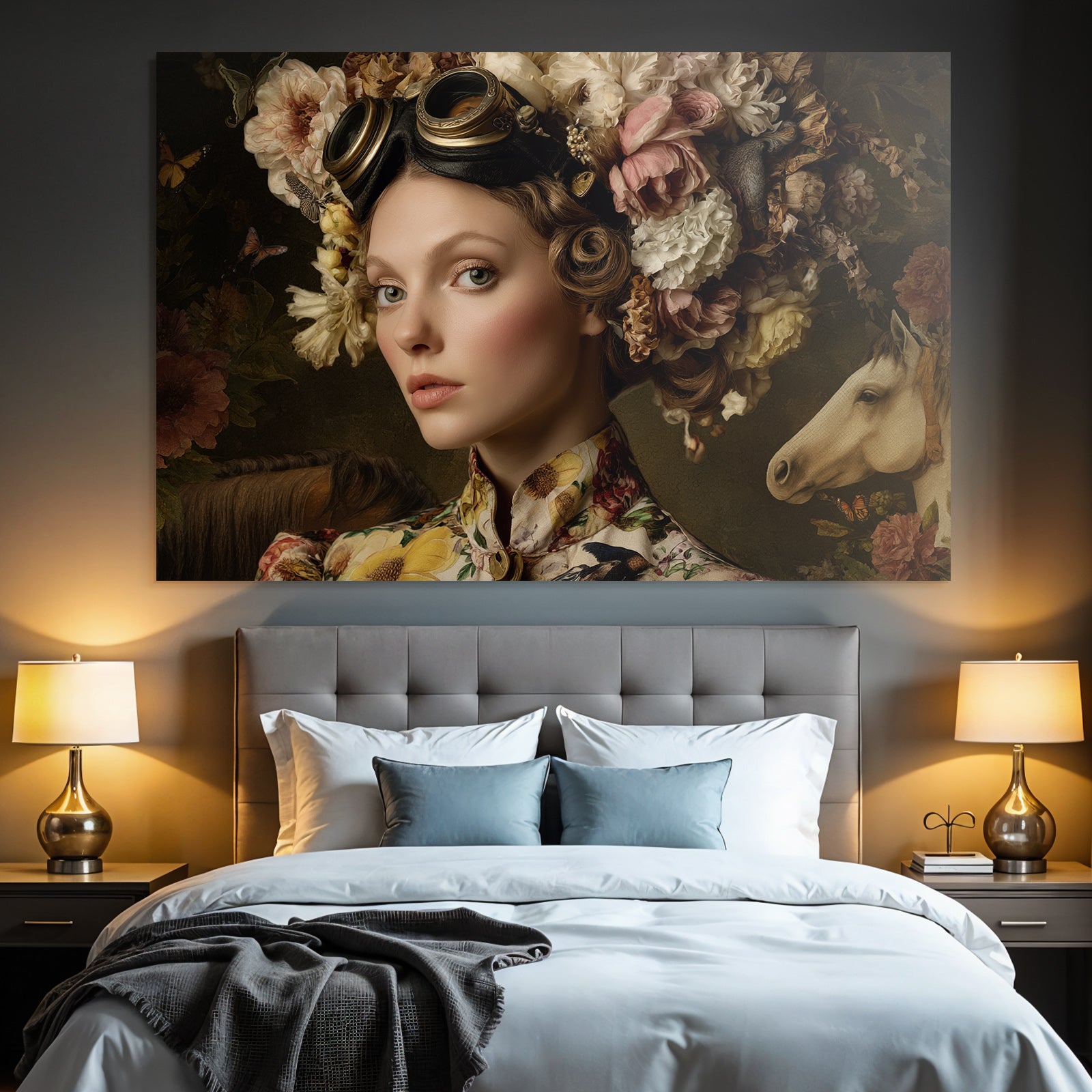 Femme Mit Blumenkranz Und Vintage Braillen In Einem Wunderschoenen Hintergrund