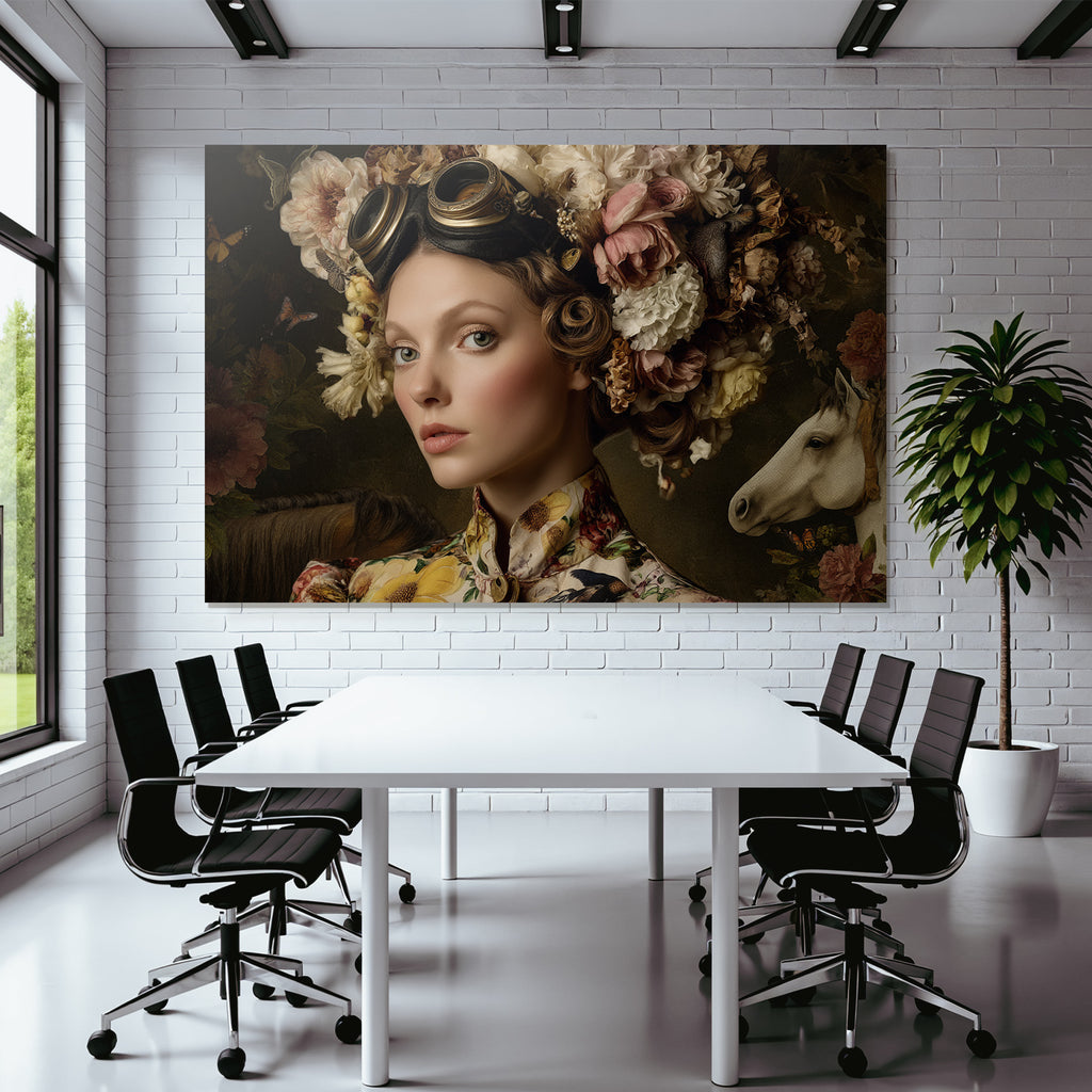 Femme Mit Blumenkranz Und Vintage Braillen In Einem Wunderschoenen Hintergrund