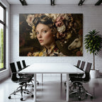 Femme Mit Blumenkranz Und Vintage Braillen In Einem Wunderschoenen Hintergrund