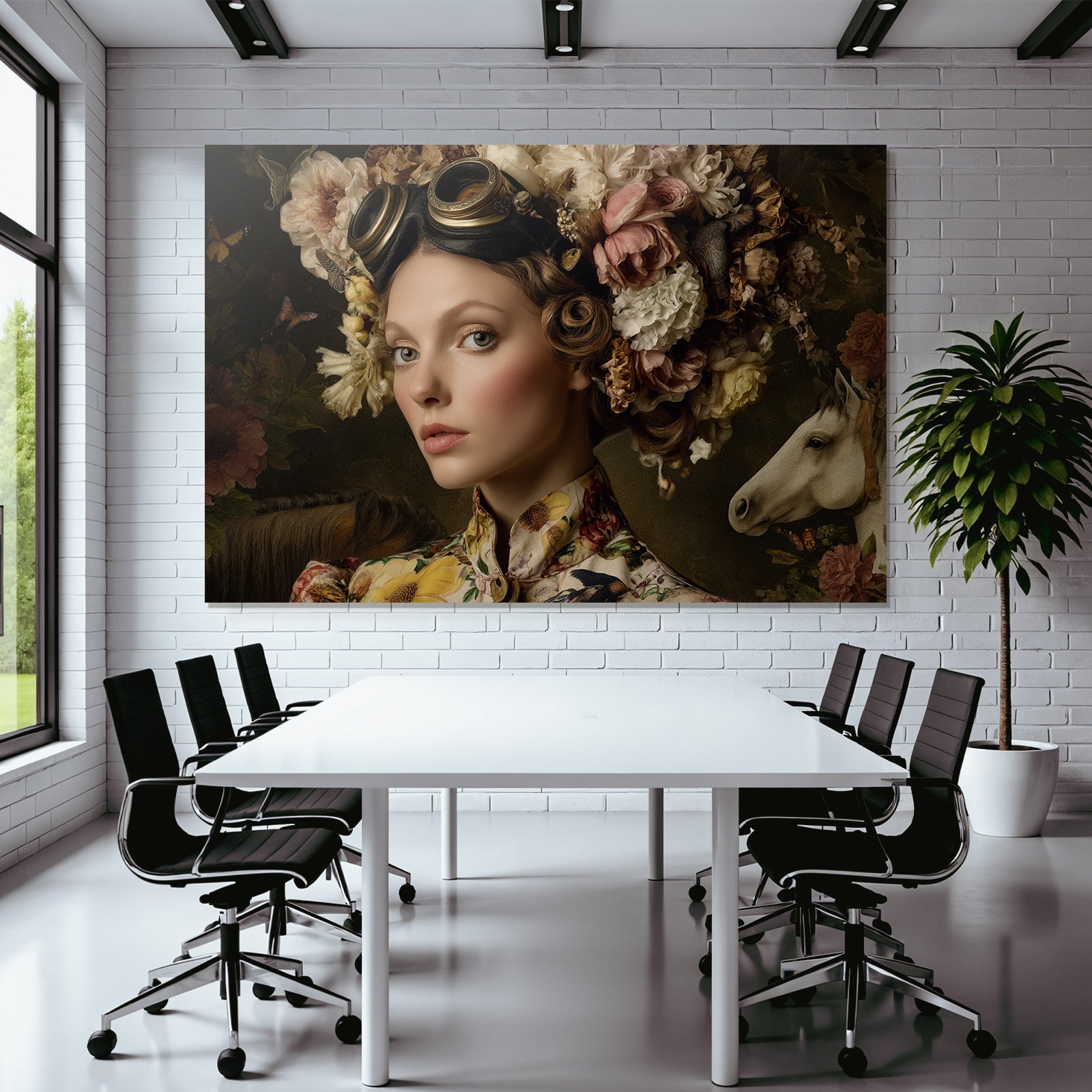 Femme Mit Blumenkranz Und Vintage Braillen In Einem Wunderschoenen Hintergrund