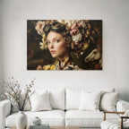 Femme Mit Blumenkranz Und Vintage Braillen In Einem Wunderschoenen Hintergrund