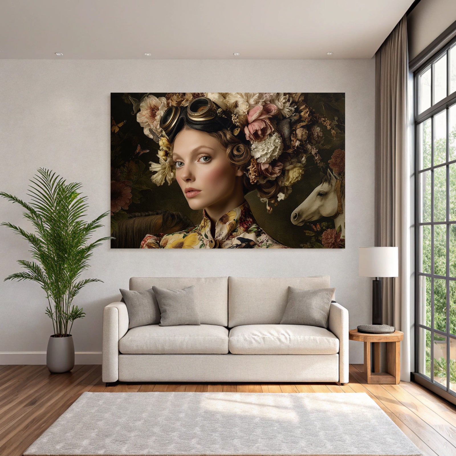 Femme Mit Blumenkranz Und Vintage Braillen In Einem Wunderschoenen Hintergrund