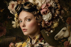 Femme Mit Blumenkranz Und Vintage Braillen In Einem Wunderschoenen Hintergrund | Digital Art | Kunstgattungen