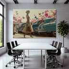 Frau Im Vintage Blumen Kleid Und Klassische Autos Mit Butterflies