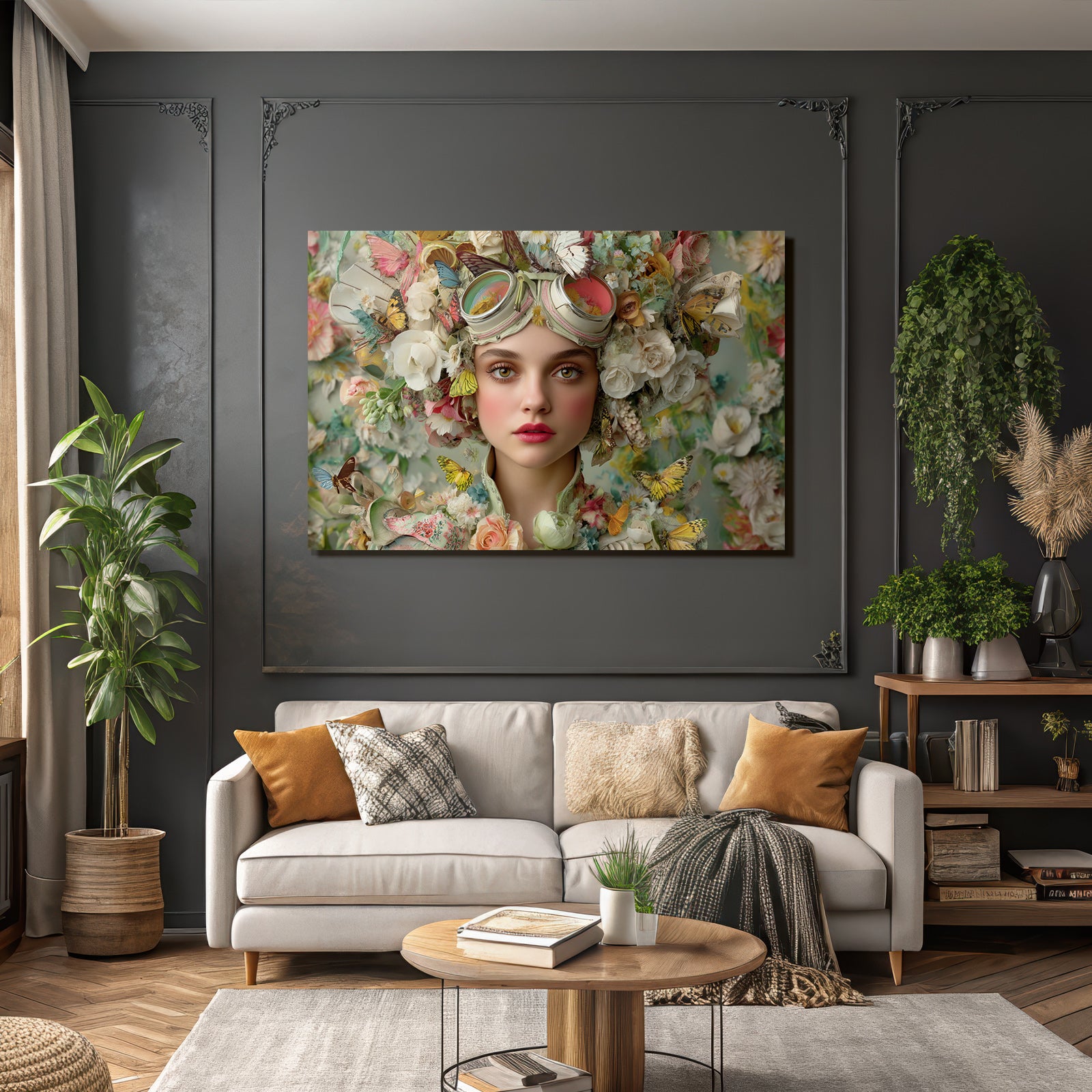 Frau Mit Blumen Und Schmetterling Kostuem Fantasy Natursymbolik