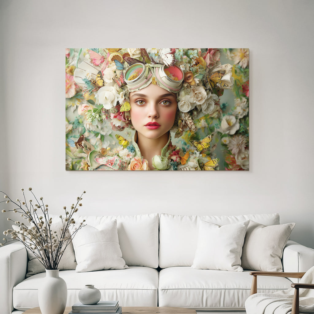 Frau Mit Blumen Und Schmetterling Kostuem Fantasy Natursymbolik