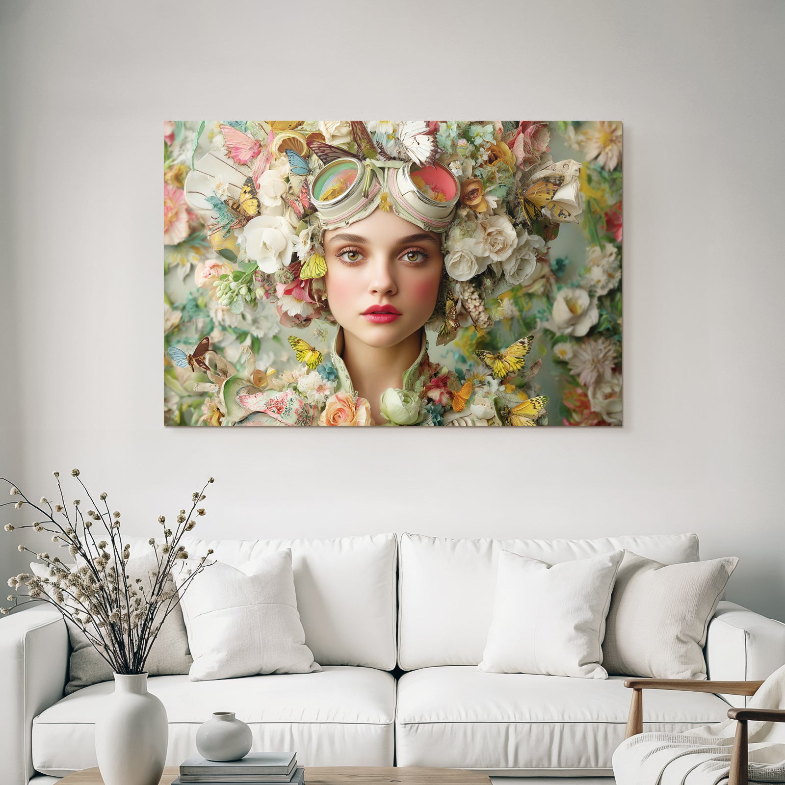 Frau Mit Blumen Und Schmetterling Kostuem Fantasy Natursymbolik