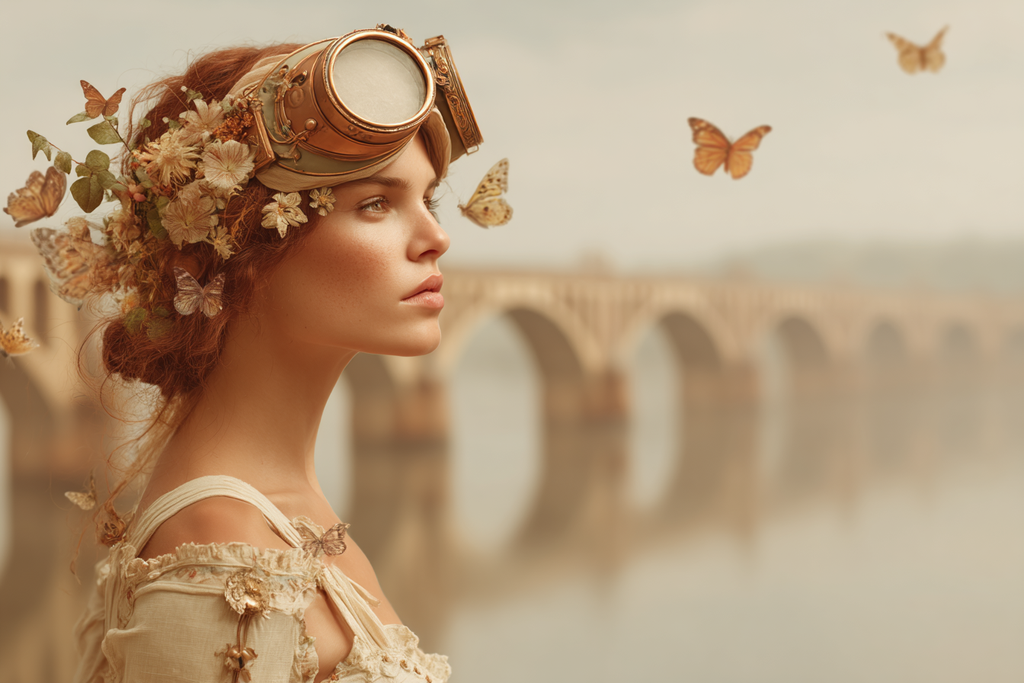 Frau Mit Blumenkranz Und Goggles Im Fantasy Setting | Digital Art | Kunstgattungen