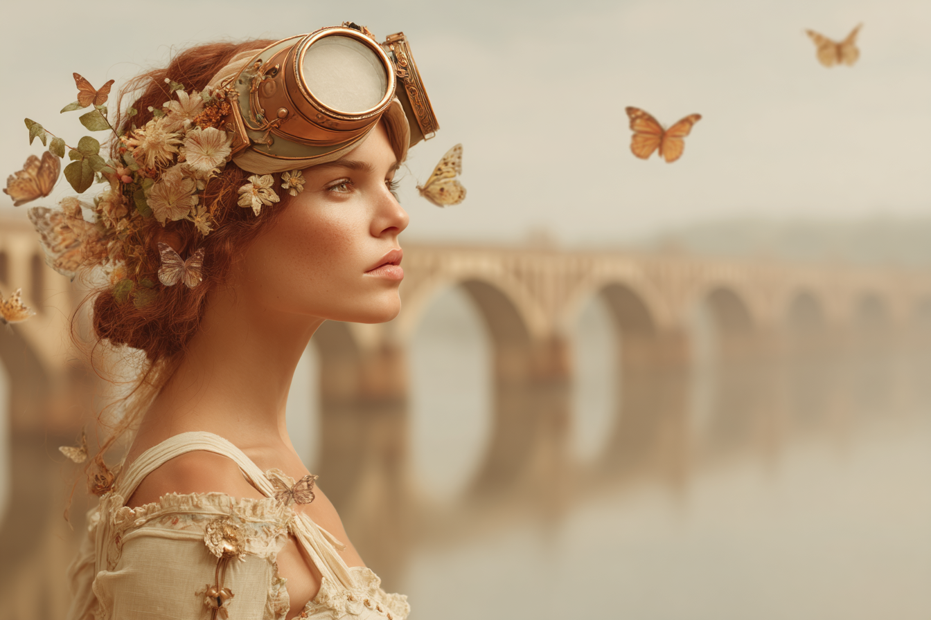 Frau Mit Blumenkranz Und Goggles Im Fantasy Setting | Digital Art | Kunstgattungen
