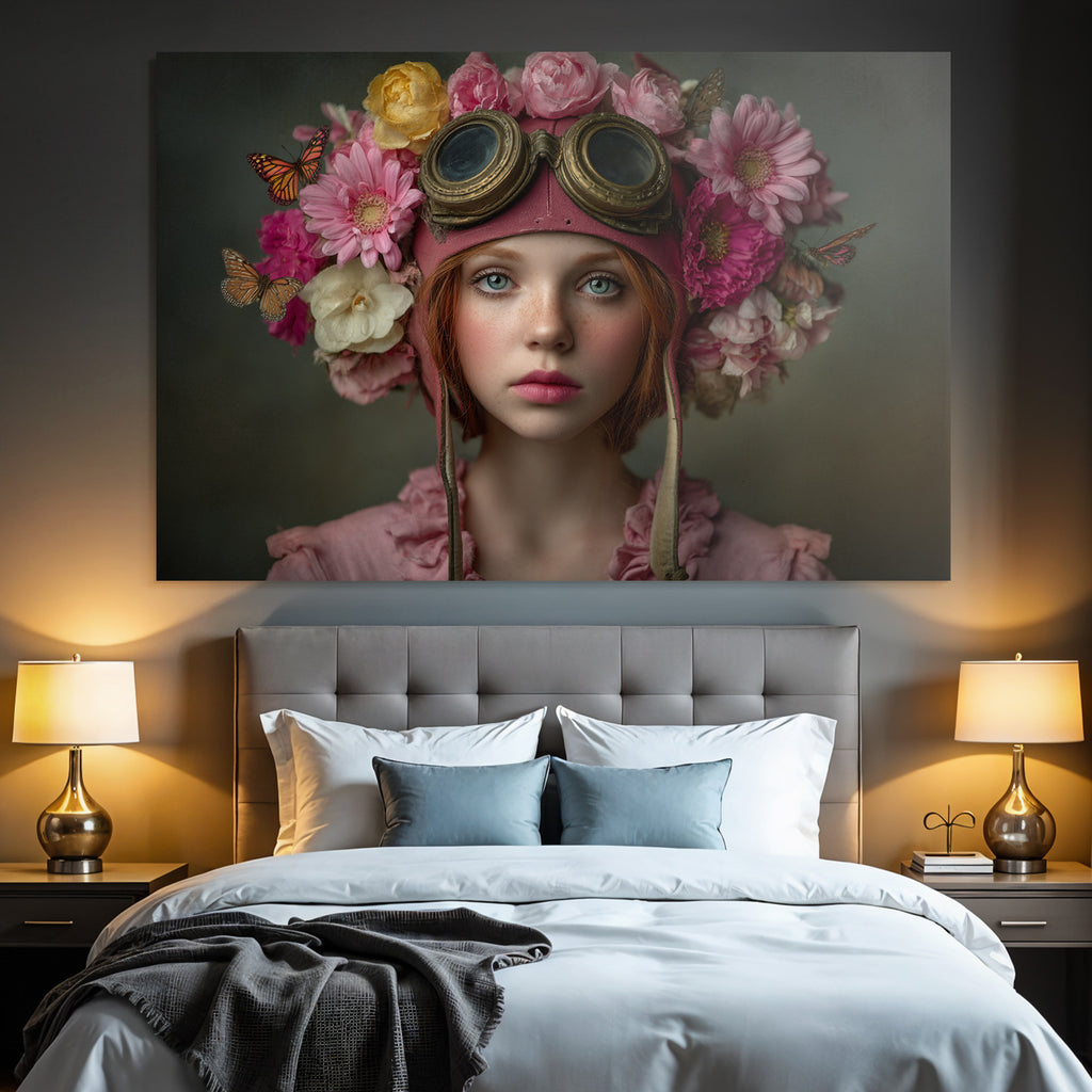 Frau Mit Blumenkranz Und Vintage Goggles Fantasy Natur