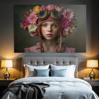 Frau Mit Blumenkranz Und Vintage Goggles Fantasy Natur