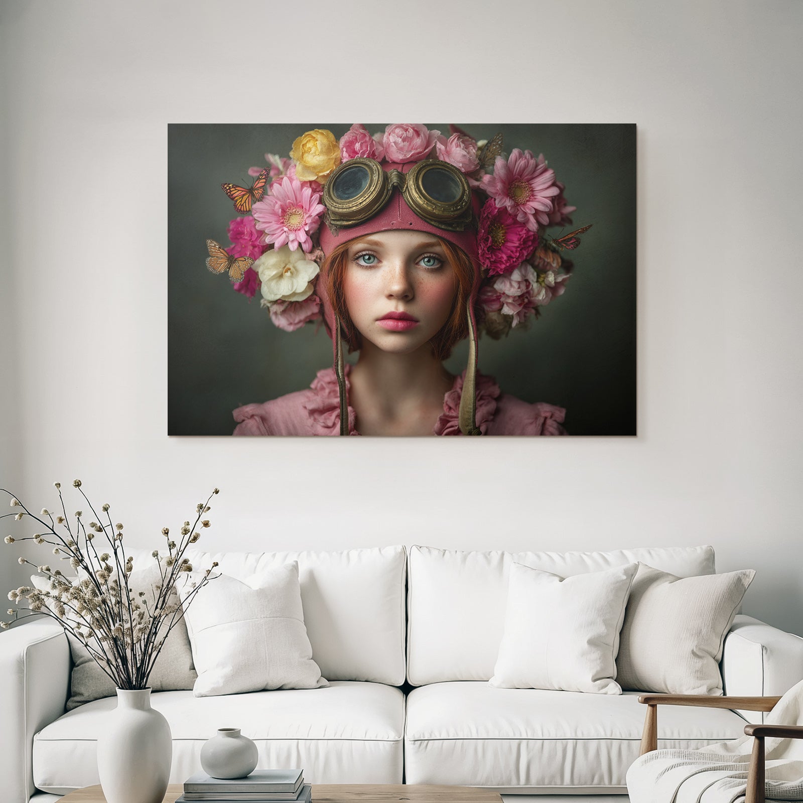 Frau Mit Blumenkranz Und Vintage Goggles Fantasy Natur