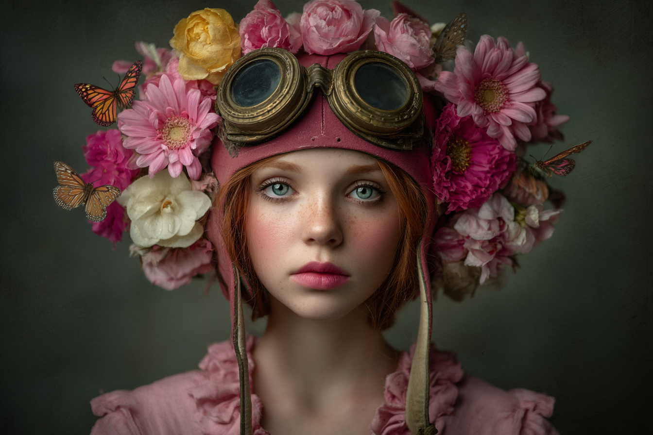 Frau Mit Blumenkranz Und Vintage Goggles Fantasy Natur | Digital Art | Kunstgattungen