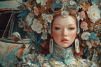 Frau Mit Blumenkranz Vintage Auto Fantasy Art | Digital Art | Kunstgattungen
