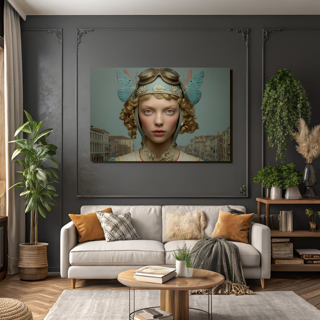 Junge Frau Kurze Locken Orientierte Headpiece Szenisches Hintergrund Venedig