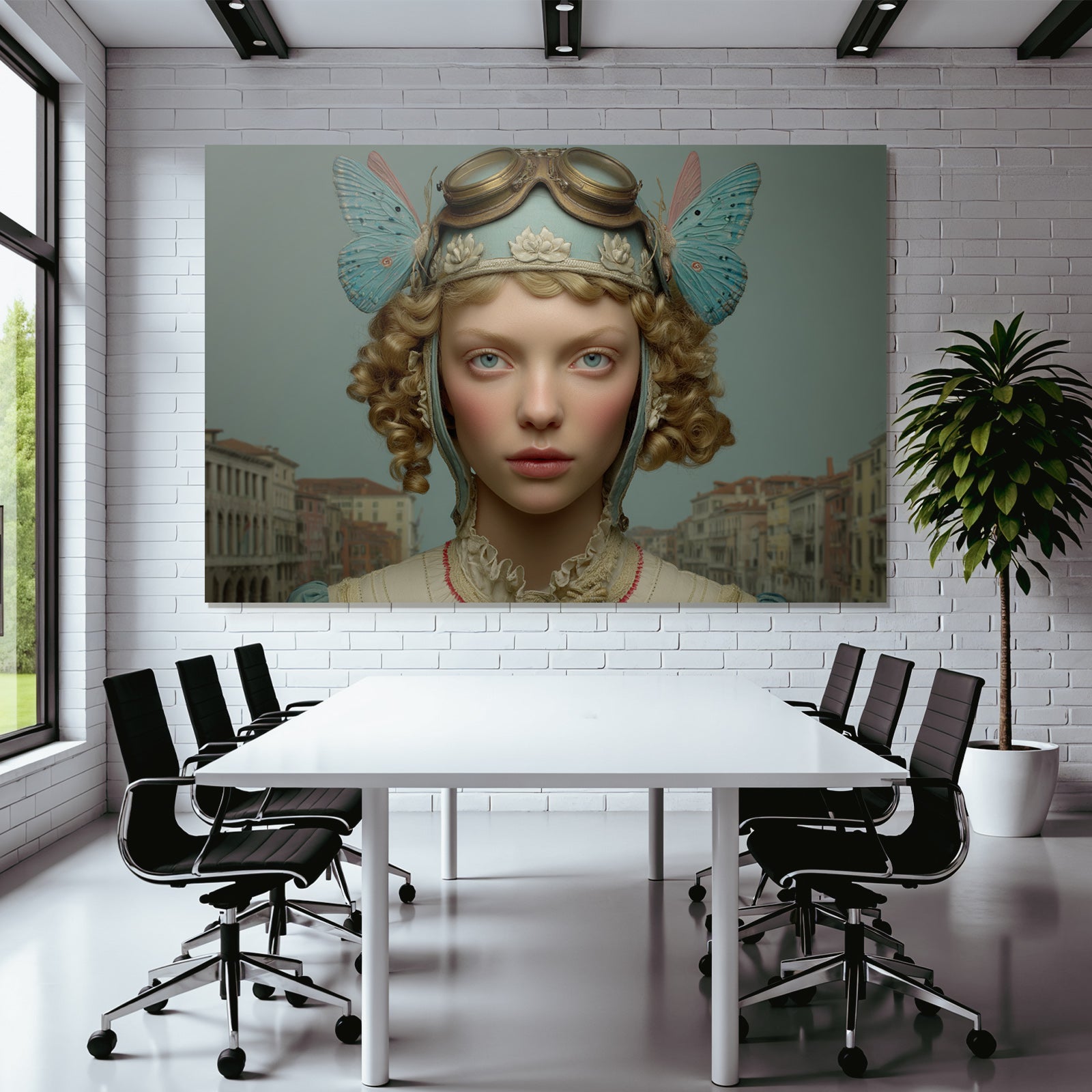 Junge Frau Kurze Locken Orientierte Headpiece Szenisches Hintergrund Venedig
