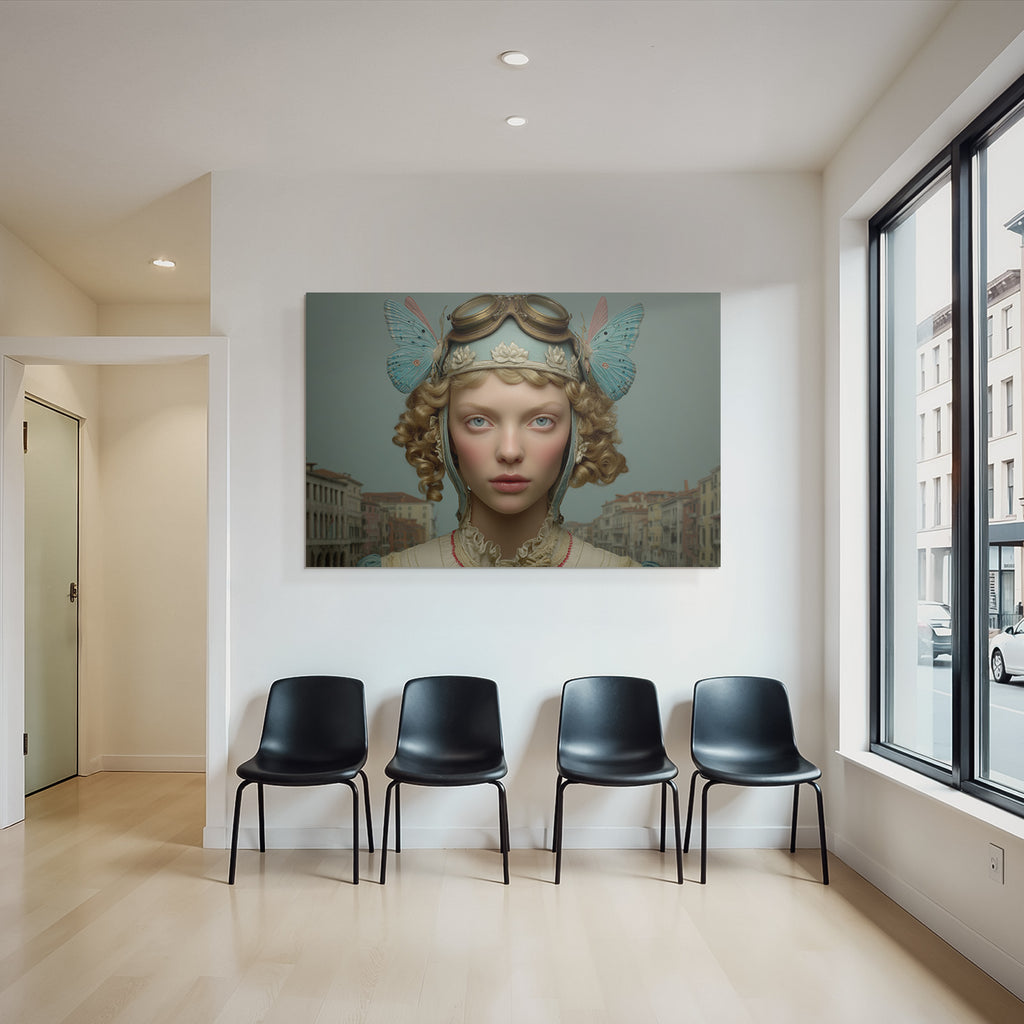 Junge Frau Kurze Locken Orientierte Headpiece Szenisches Hintergrund Venedig