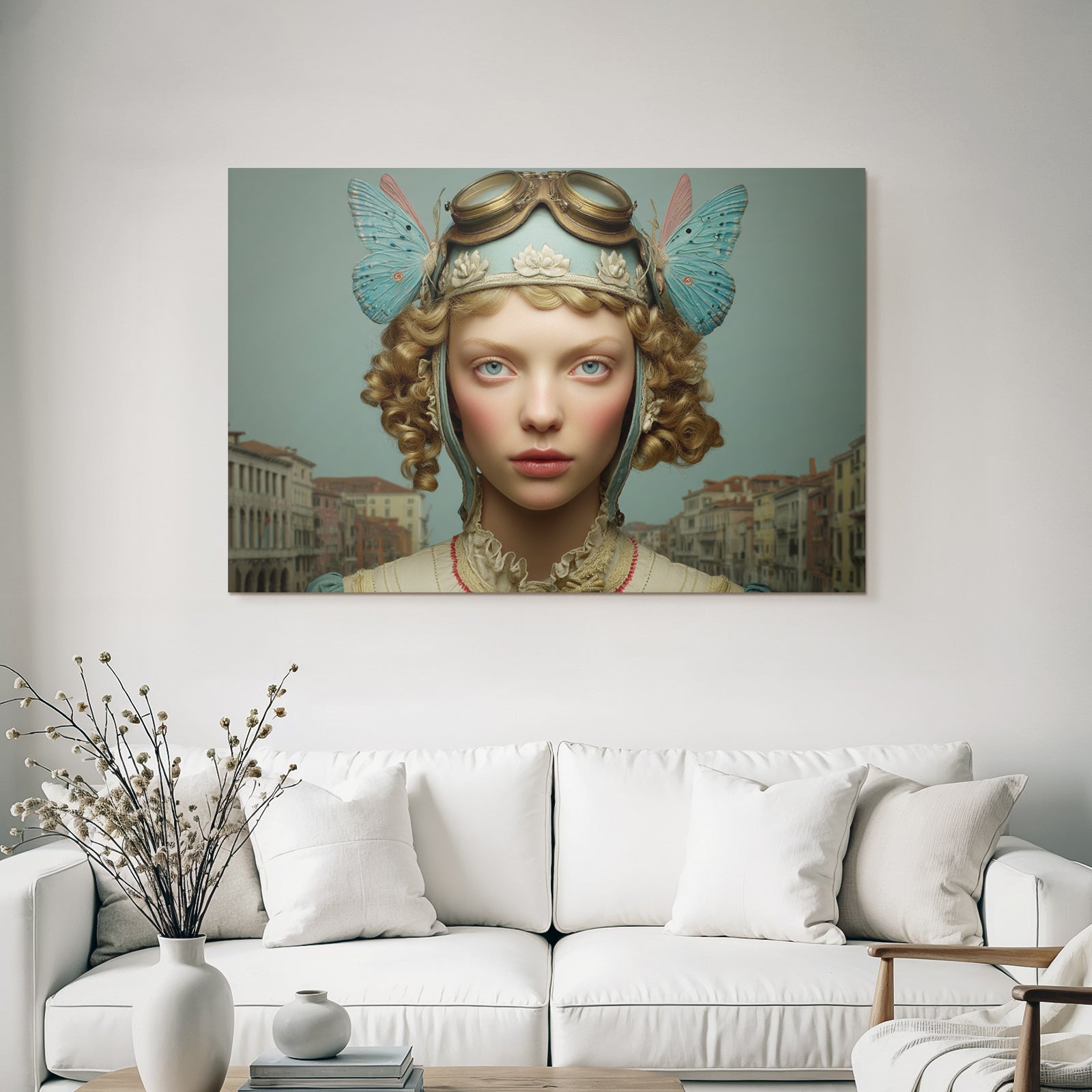 Junge Frau Kurze Locken Orientierte Headpiece Szenisches Hintergrund Venedig