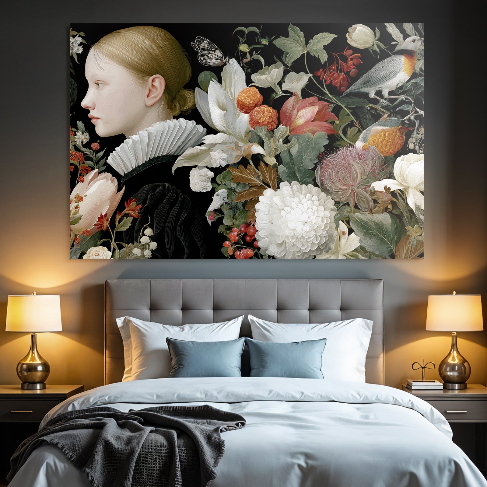 Junge Maedchen Mit Blumen Und Tieren Portraetillustration