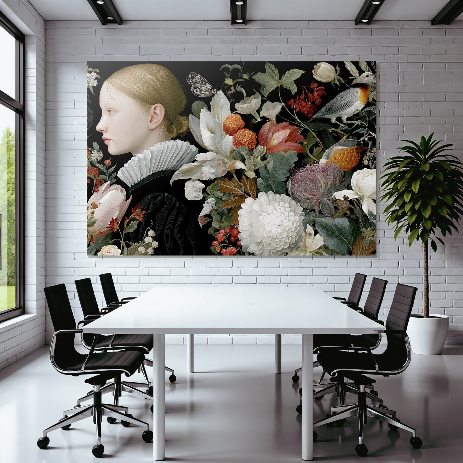 Junge Maedchen Mit Blumen Und Tieren Portraetillustration