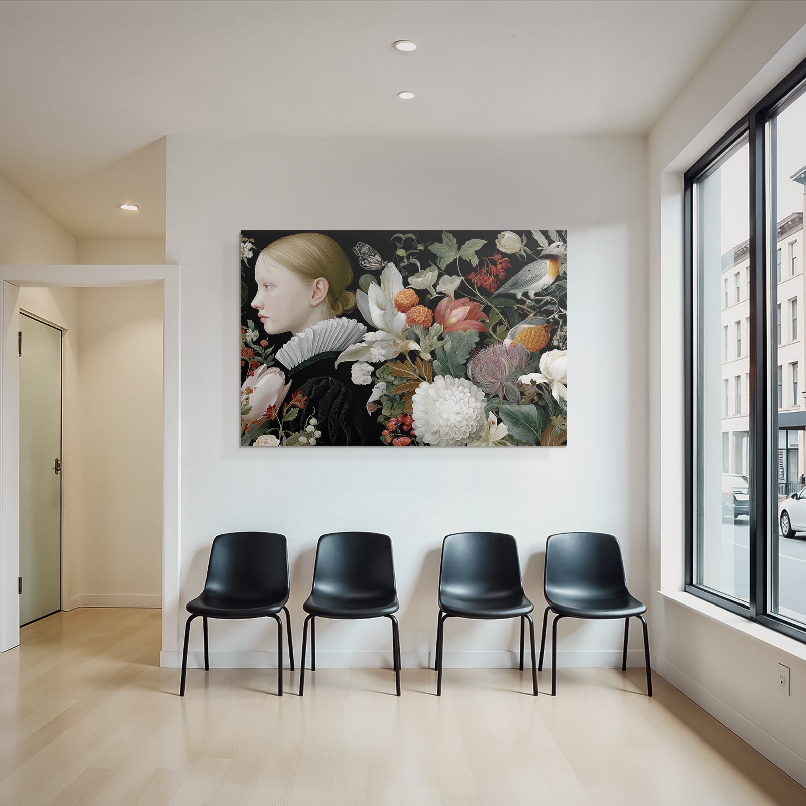 Junge Maedchen Mit Blumen Und Tieren Portraetillustration