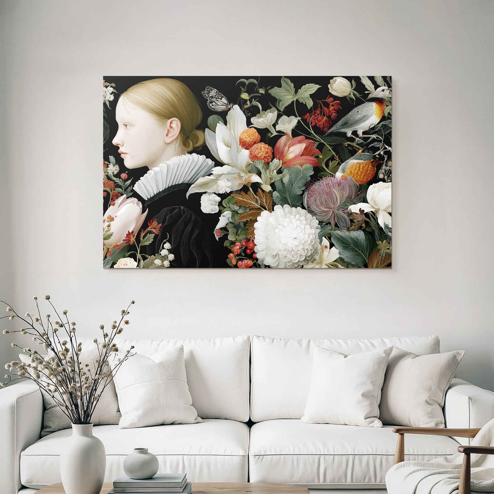Junge Maedchen Mit Blumen Und Tieren Portraetillustration
