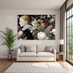 Junge Maedchen Mit Blumen Und Tieren Portraetillustration