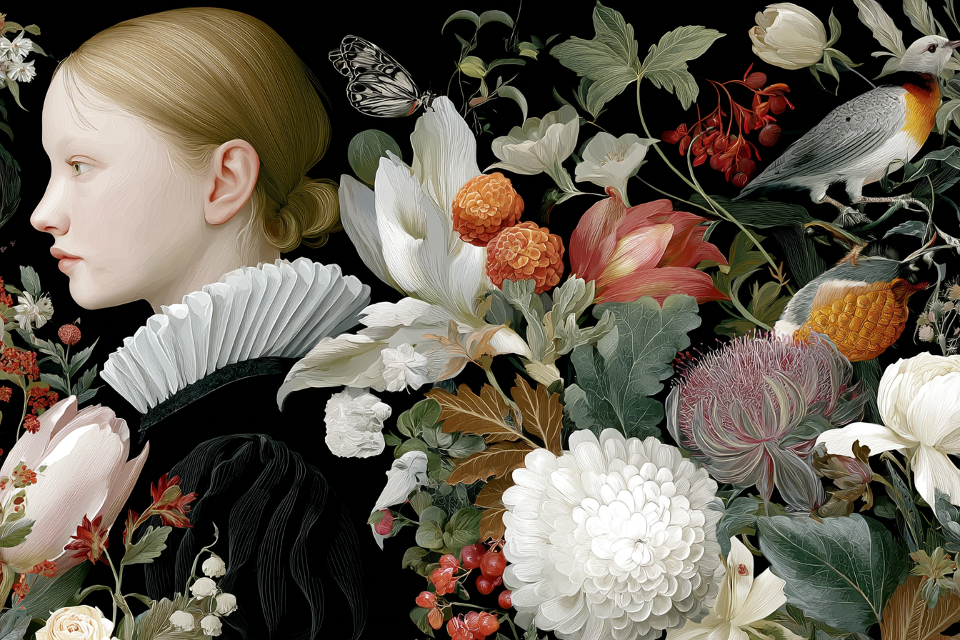 Junge Maedchen Mit Blumen Und Tieren Portraetillustration | Digital Art | Kunstgattungen