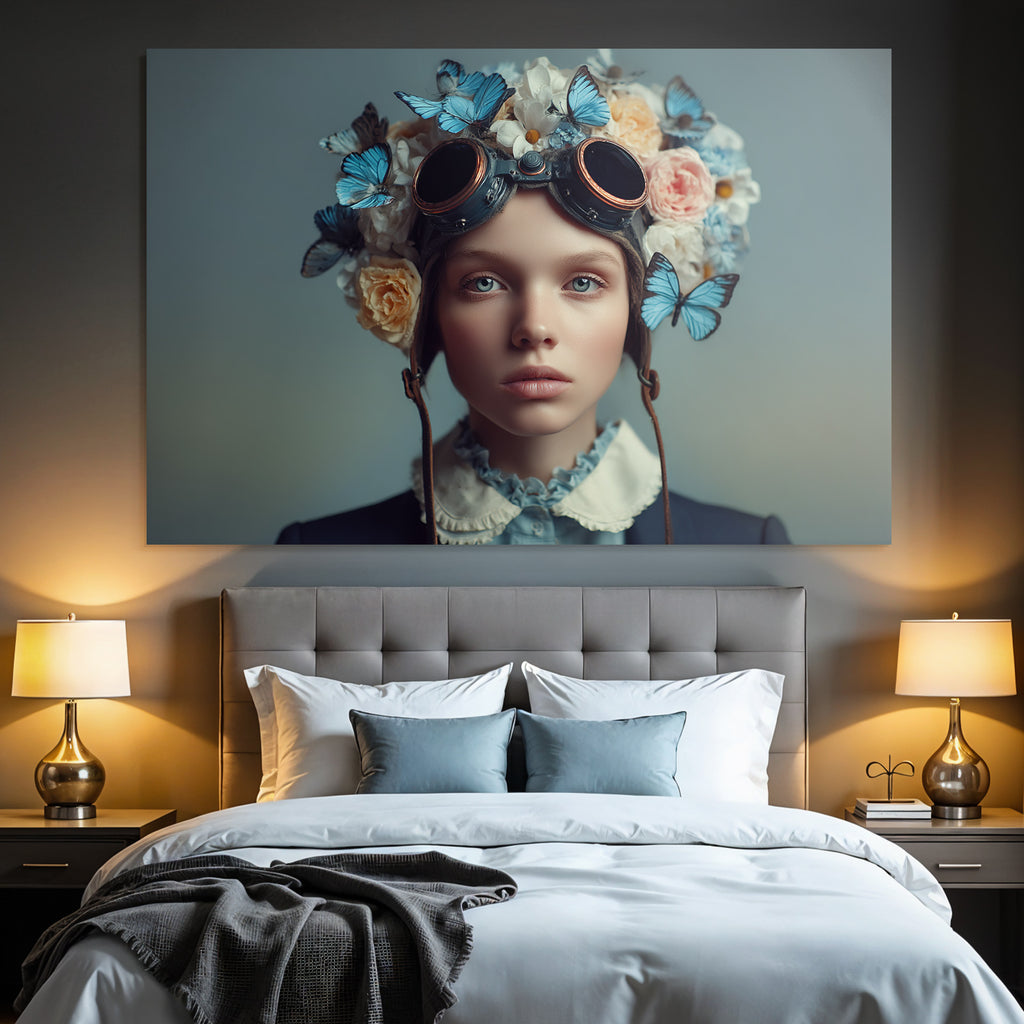 Junge Person Mit Blumen Und Schmetterlingen Im Fantasie Stil
