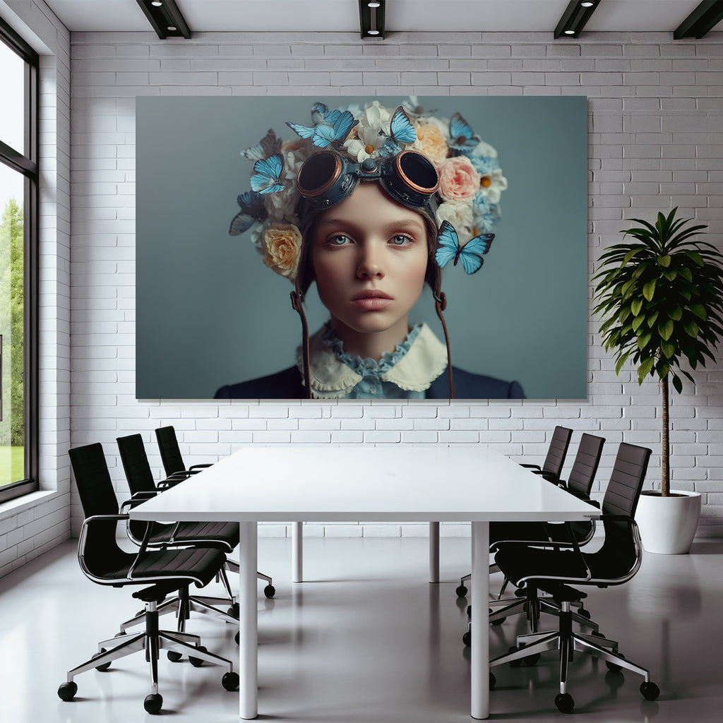 Junge Person Mit Blumen Und Schmetterlingen Im Fantasie Stil