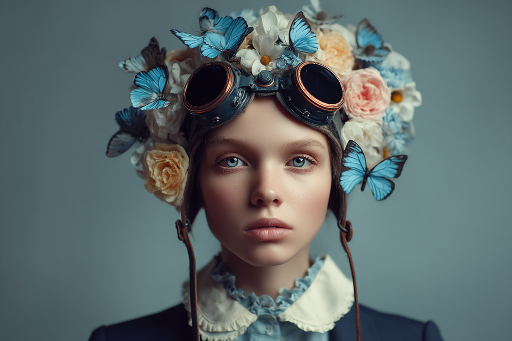 Junge Person Mit Blumen Und Schmetterlingen Im Fantasie Stil | Digital Art | Kunstgattungen