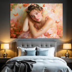 Junger Mensch Mit Blumen Und Schmetterlingen Im Fantasie Stil