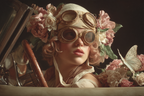 Junges Maedchen Vintage Aesthik Mit Goggles Umgeben Von Blumen Abenteuer Fahrzeug | Digital Art | Kunstgattungen