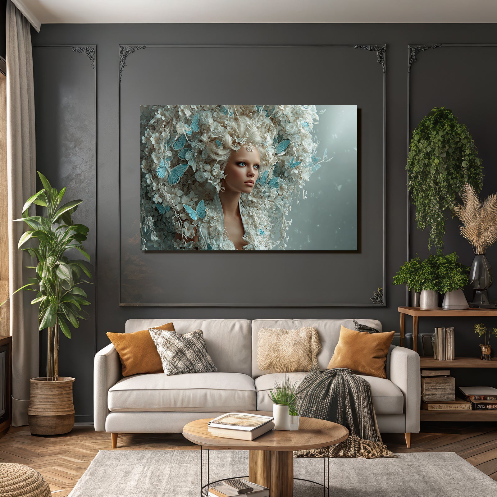 Kreatives Haarstyling Mit Blumen Und Schmetterlingen Traeumende Ausstrahlung
