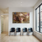 Kreatives Portraet Mit Lockigem Haar Goldenen Goggles Blumen Und Schmetterlingen