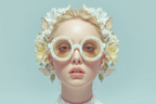 Person Mit Beruhigendem Ausdruck Und Uebergrossen Sonnenbrillen Blumen Und Butterflies | Digital Art | Kunstgattungen