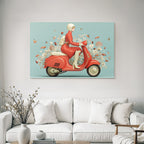Person Mit Vintage Scooter Rote Kleidung Mit Butterflies Und Blumen