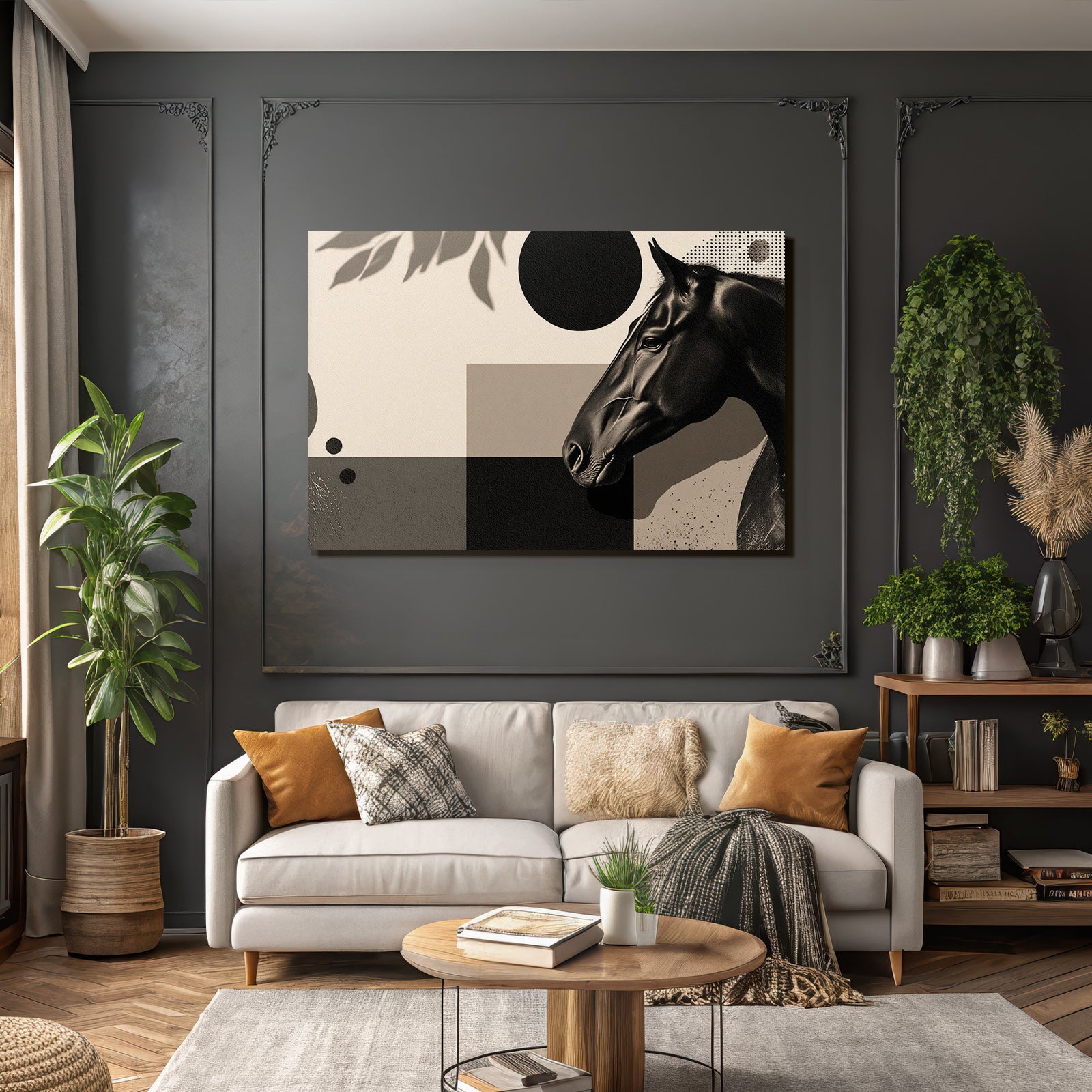 Pferdeprofil Abstrakteformen Monochromatisches Design