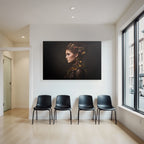 Portrait Der Frau Mit Blumen Und Butterfliegen In Den Hair Und Dunklem Hintergrund