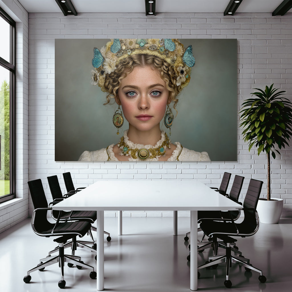 Schmucke Frau Mit Blumen Und Schmetterlingen Historischer Stil