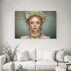 Schmucke Frau Mit Blumen Und Schmetterlingen Historischer Stil