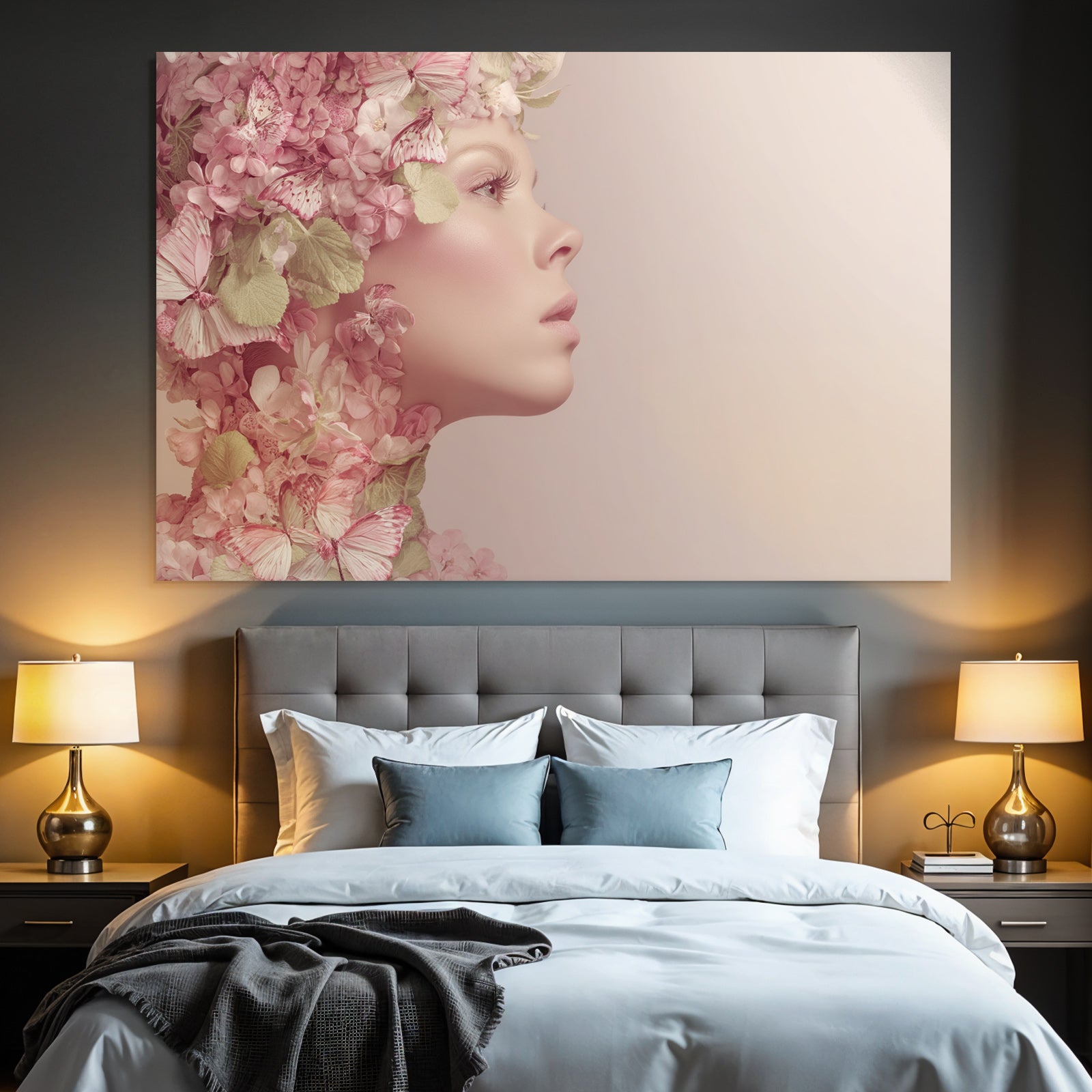 Stilisiertes Portrait Mit Flora Und Butterflies Pastellfarben