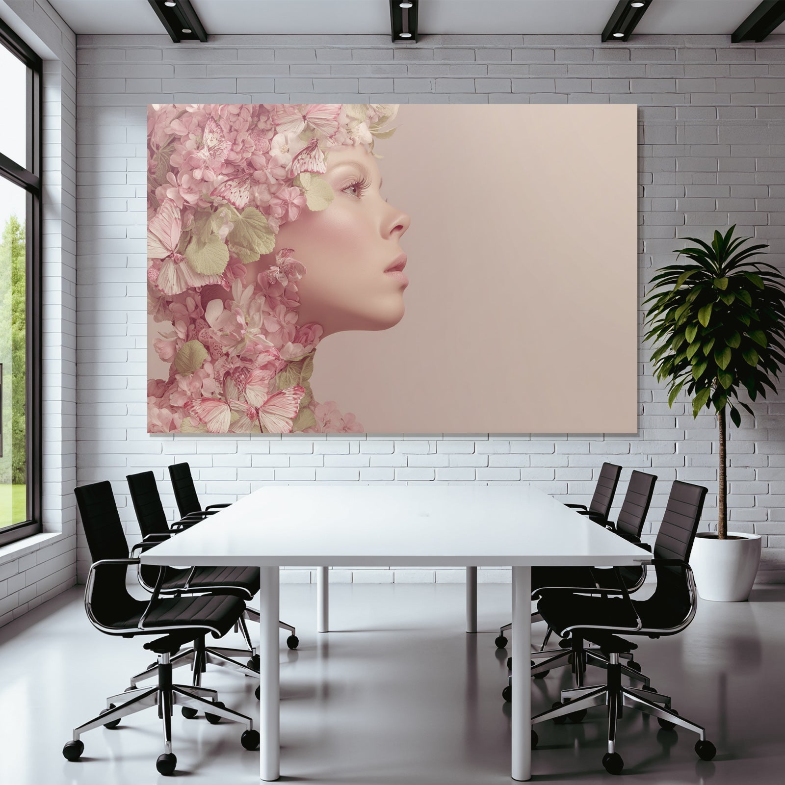 Stilisiertes Portrait Mit Flora Und Butterflies Pastellfarben