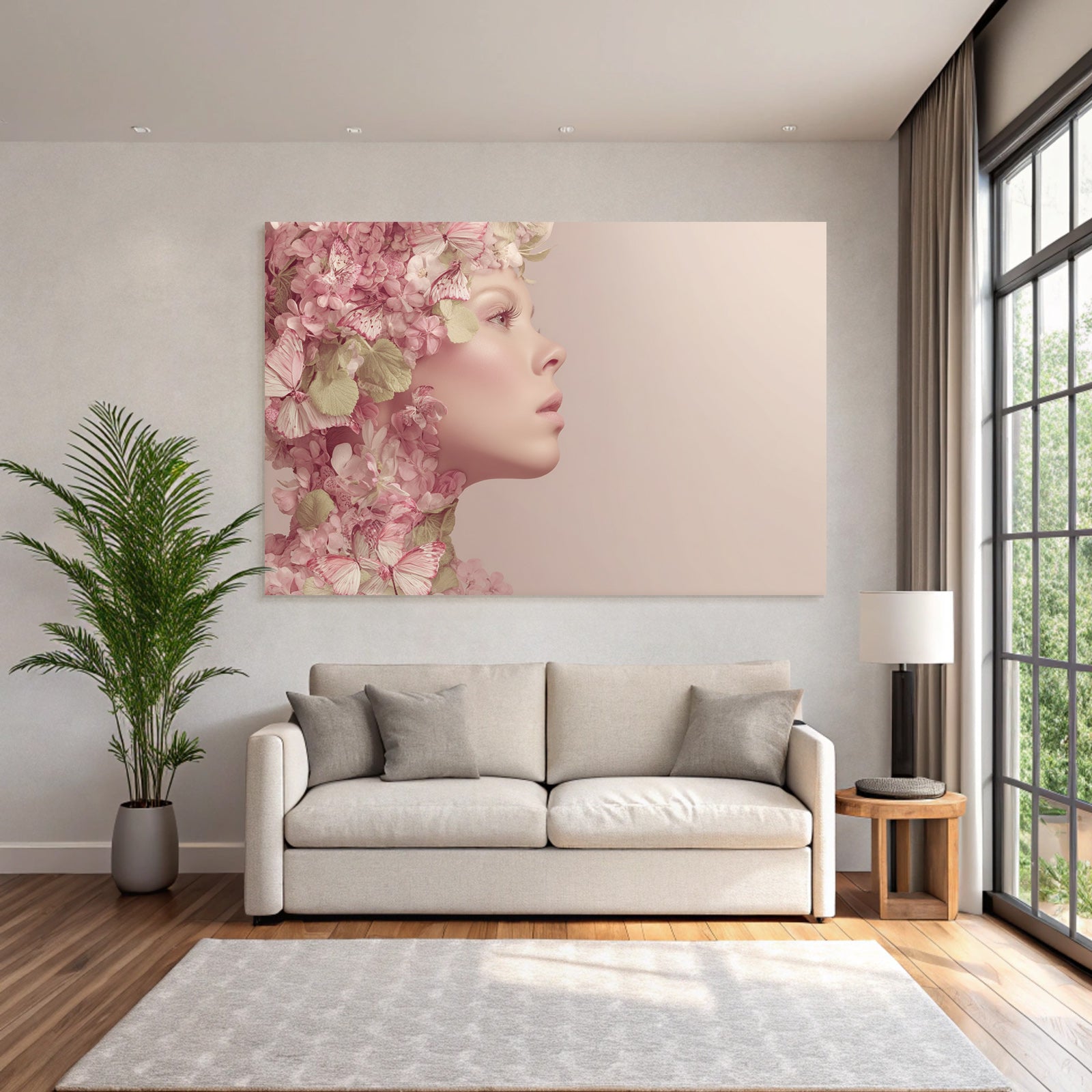 Stilisiertes Portrait Mit Flora Und Butterflies Pastellfarben