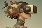 Stylisierte Frau Mit Vintage Virtual Reality Headset Blumen Und Schmetterlinge | Digital Art | Kunstgattungen