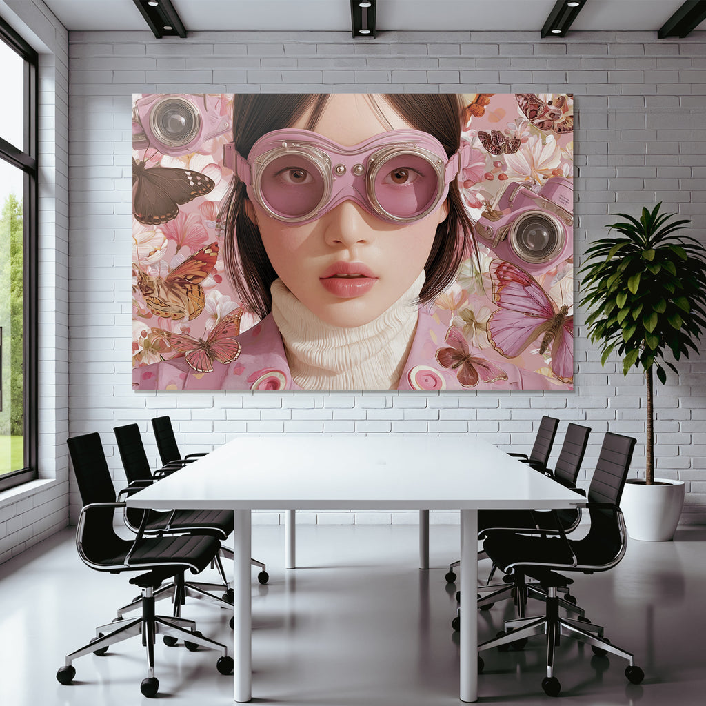 Stylisierte Illustration Person Mit Rosanen Goggles Blumen Und Butterflies